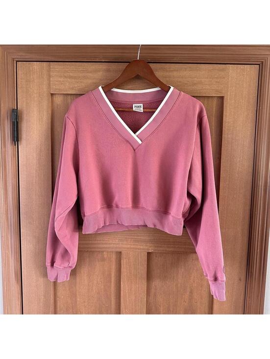 PINK Victoria's Secret Sweaters - Victoria’s Secret PINK Fleece Long Sleeve V-Neck Cropped Pullover Women’s Small